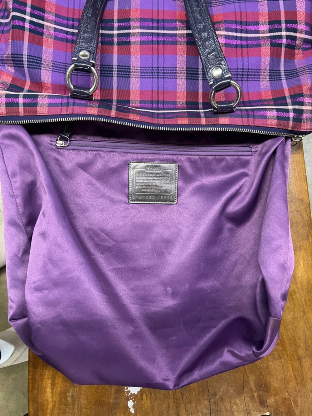 Coach Purple Plaid Poppy Tote with Pink Accents - Picture 11 of 15